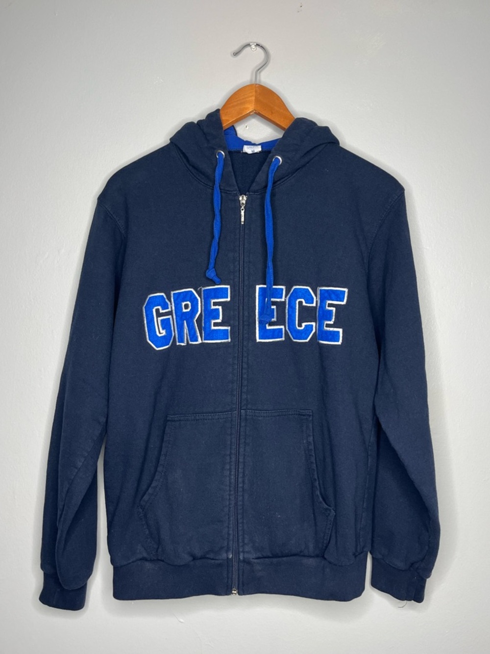 Santorini Greece Embroidered Terry Euro Summer Navy Zip Up Hoodie Sweatshirt AA